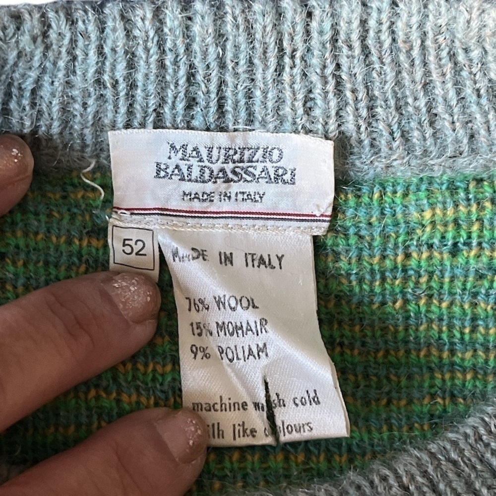 MAURIZIO BALDASSARI green Multi Wool Blend Crewneck Pullover Sweater Size 52. - Picture 6 of 6